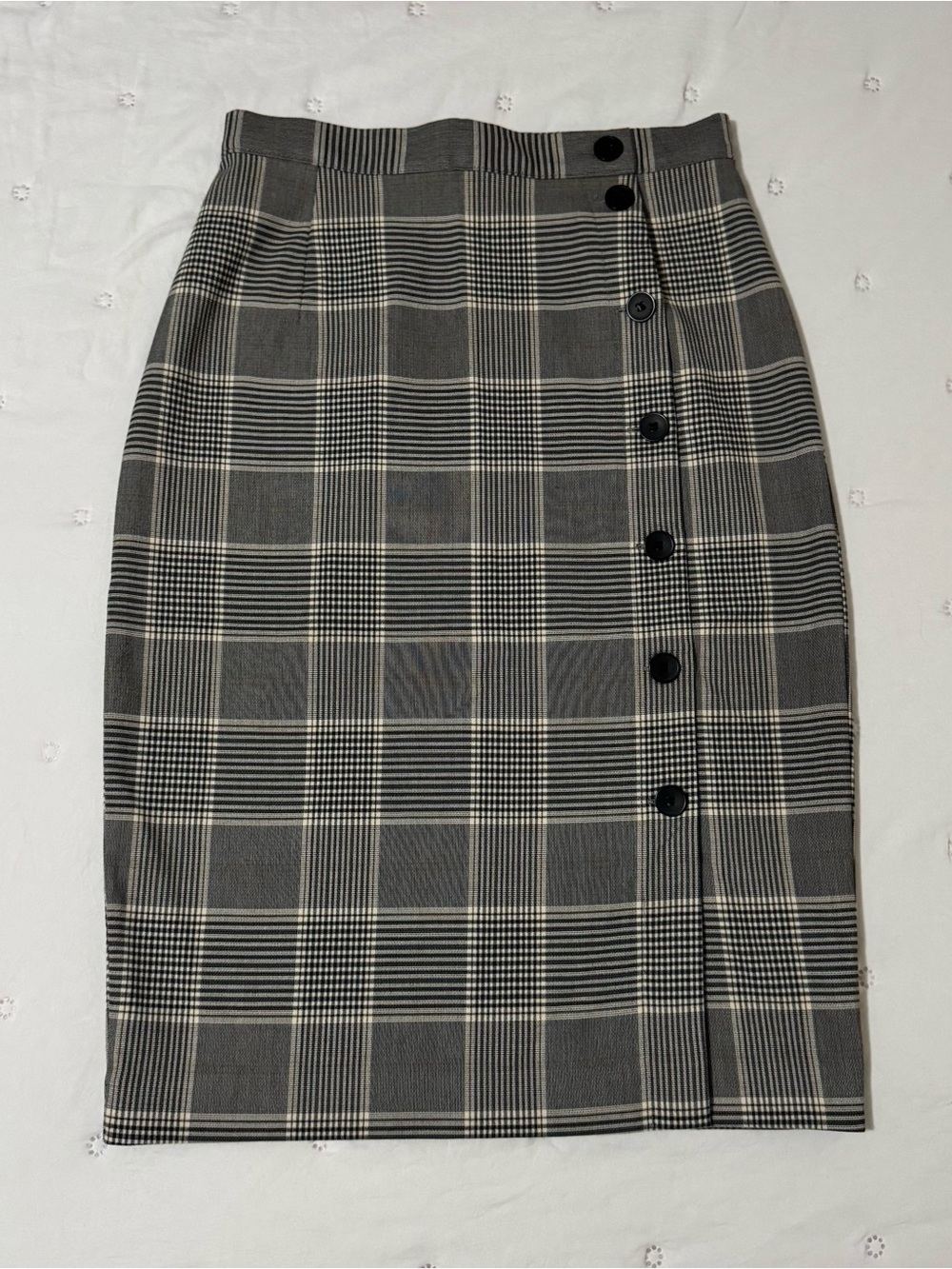 H&M Grey Plaid Button-Detail Pencil Skirt